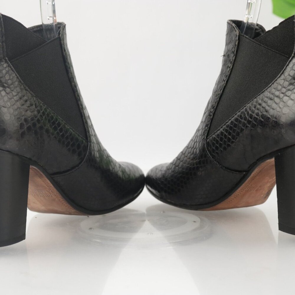 Johnston Murphy Womens Boot Size 8.5 Black Leather Snakeskin Block Heel Chelsea - Picture 10 of 14